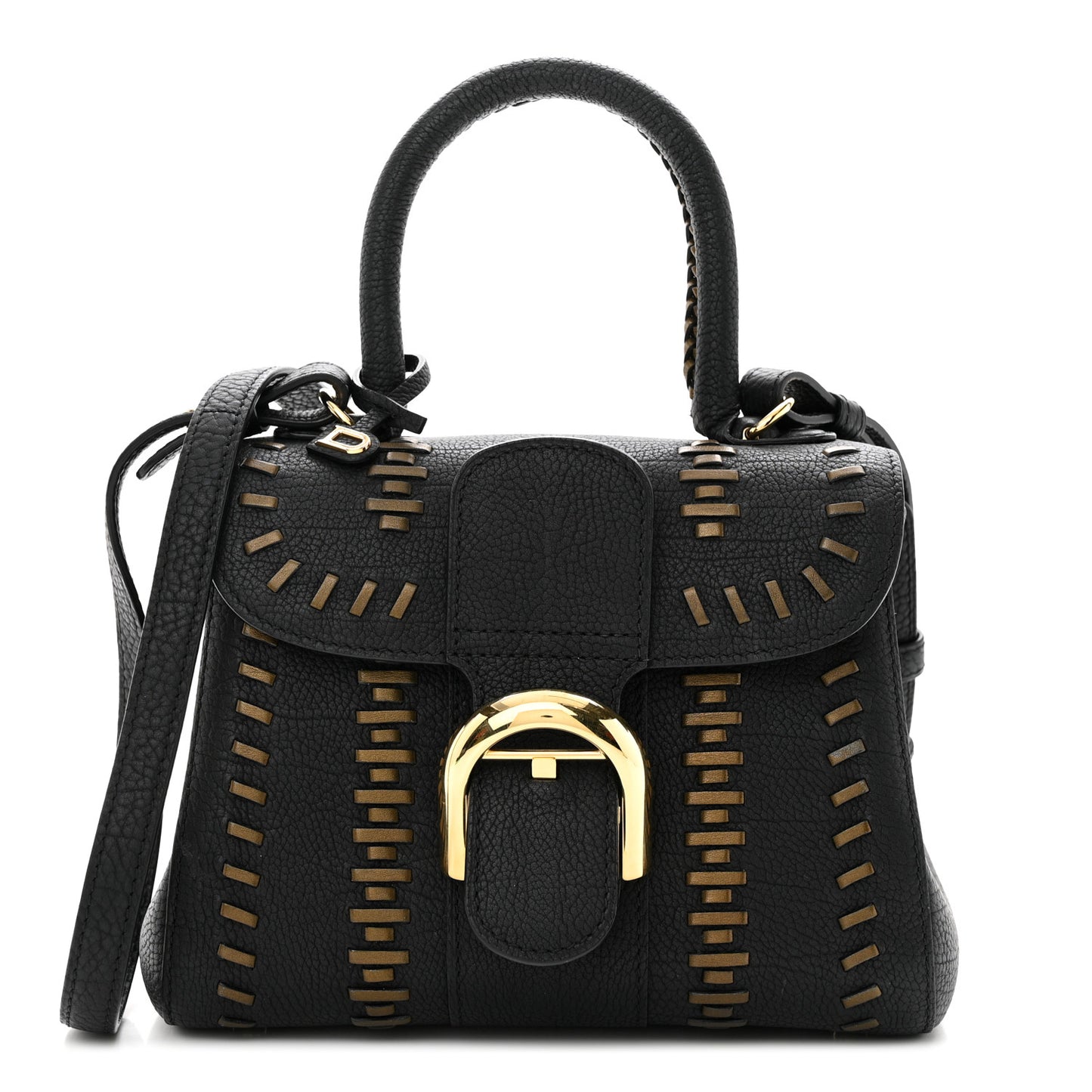 Crispy Calfskin Tribal Stitch Mini Brillant Satchel Black Bronze