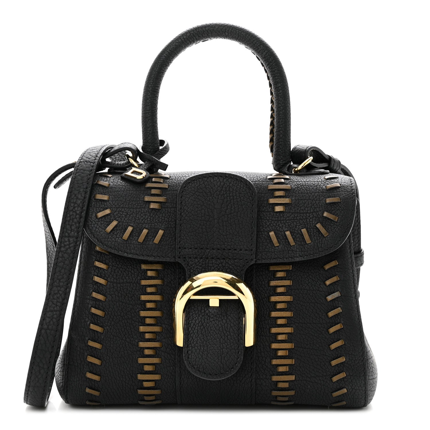 Delvaux Crispy Calfskin Tribal Stitch Mini Brillant Satchel Black Bronze 1 of 11