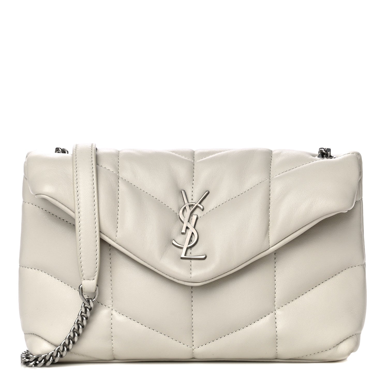 Saint Laurent Lambskin Quilted Toy Loulou Puffer Monogram Chain Satchel Blanc Vintage 1 of 16