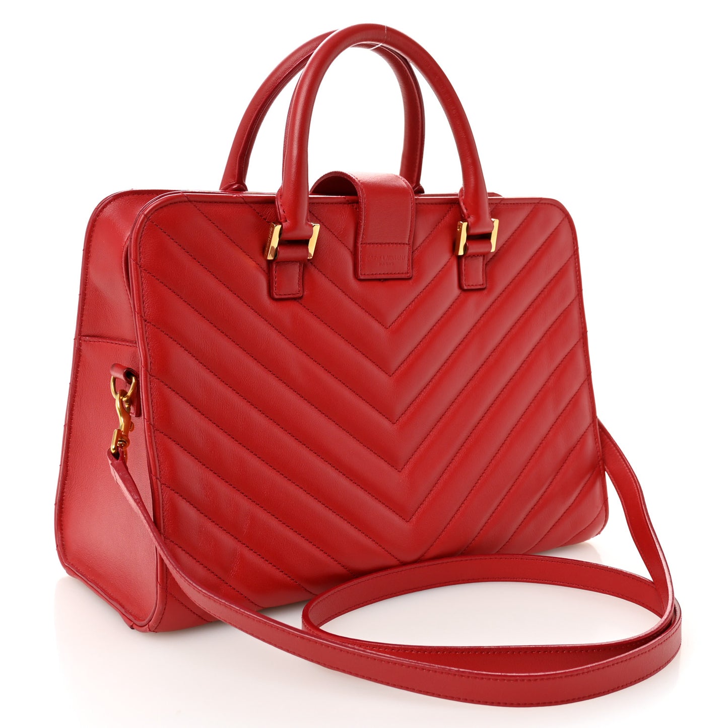 Calfskin Matelasse Chevron Small Monogram Cabas Lipstick Red
