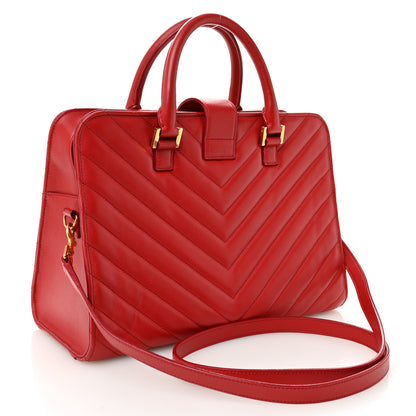 Saint Laurent Calfskin Matelasse Chevron Small Monogram Cabas Lipstick Red 3 of 11