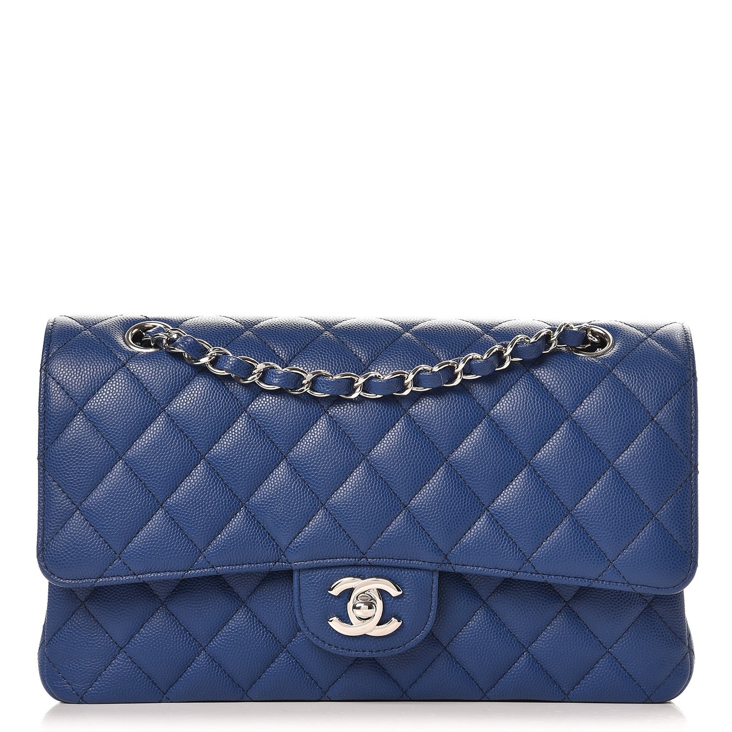 Caviar Quilted Medium Double Flap Dark Blue