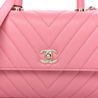 Chanel Caviar Chevron Quilted Mini Coco Handle Flap Pink 10 of 10