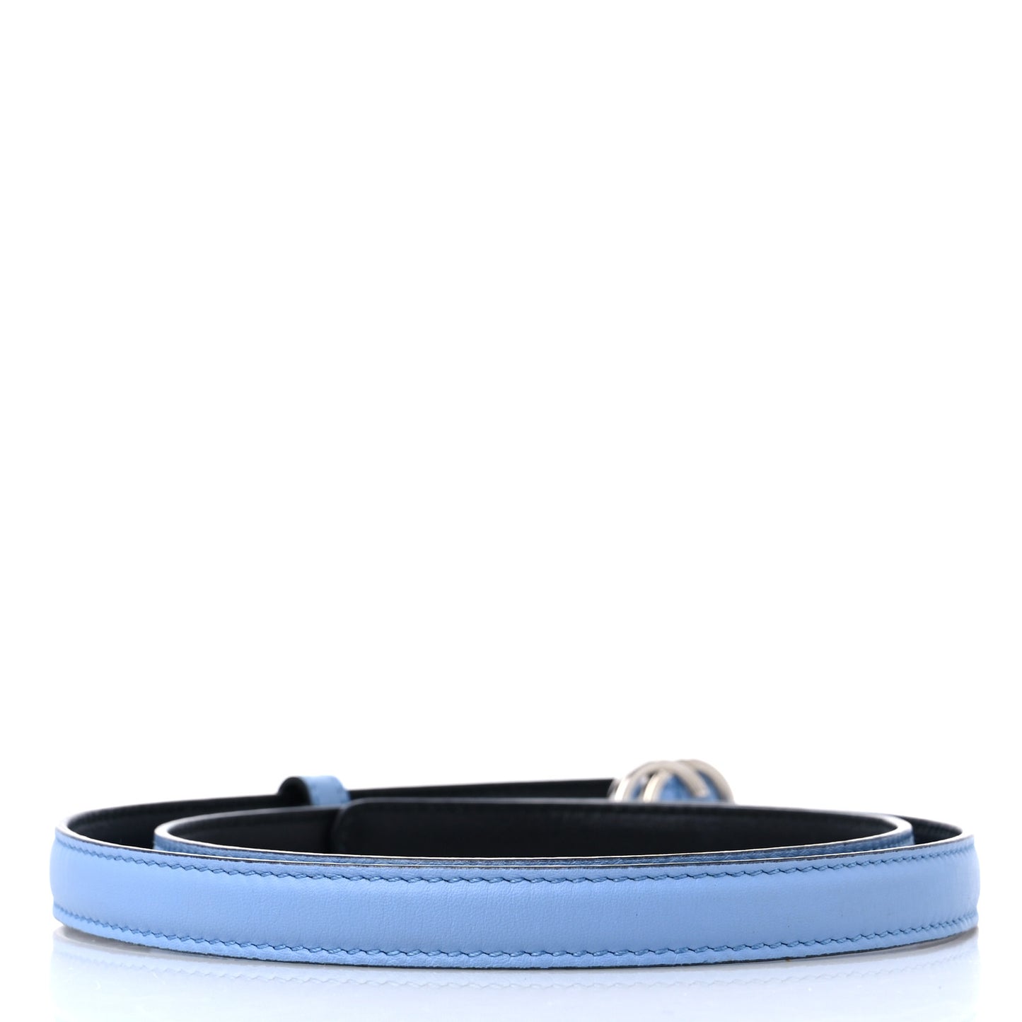 Moon Calfskin Nickel Interlocking G 20mm Belt 85 34 Porcelain Light Blue