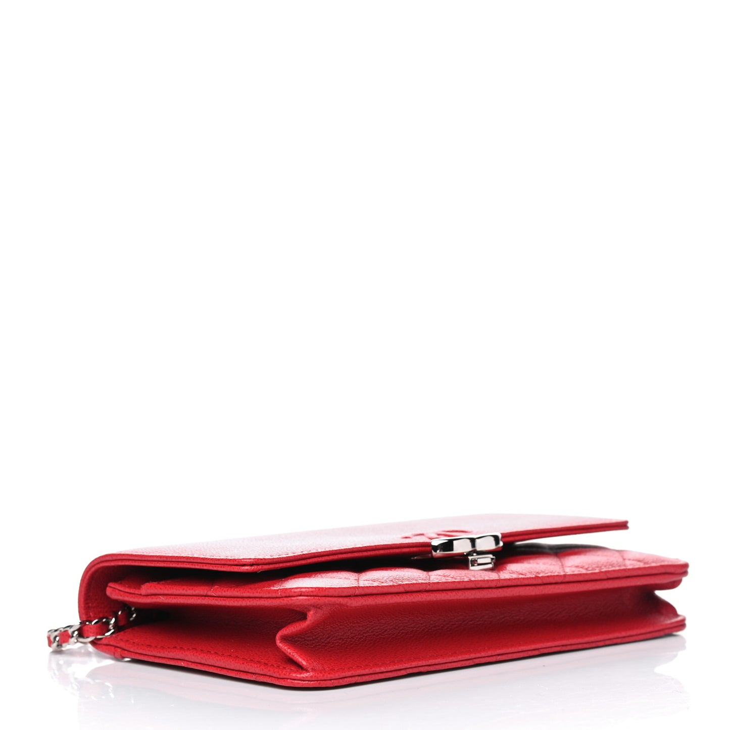 Grained Calfskin Quilted CC Box Wallet On Chain WOC Red