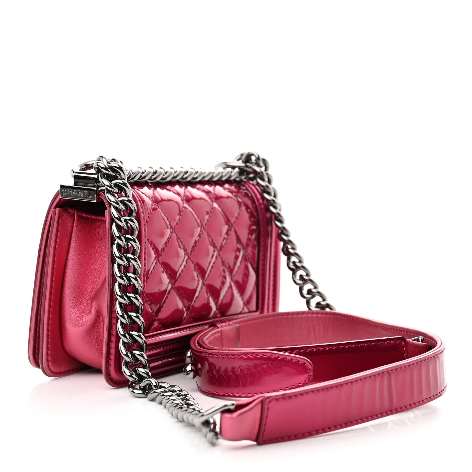 Chanel Metallic Patent Calfskin Quilted Mini Boy Flap Pink 3 of 12