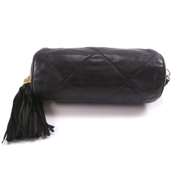 Vintage Small Lambskin Tassel Evening Bag Black