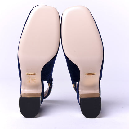 Gucci Velvet Crystal Square G Madelyn Slingbacks 37 Cobalt Blue 5 of 10