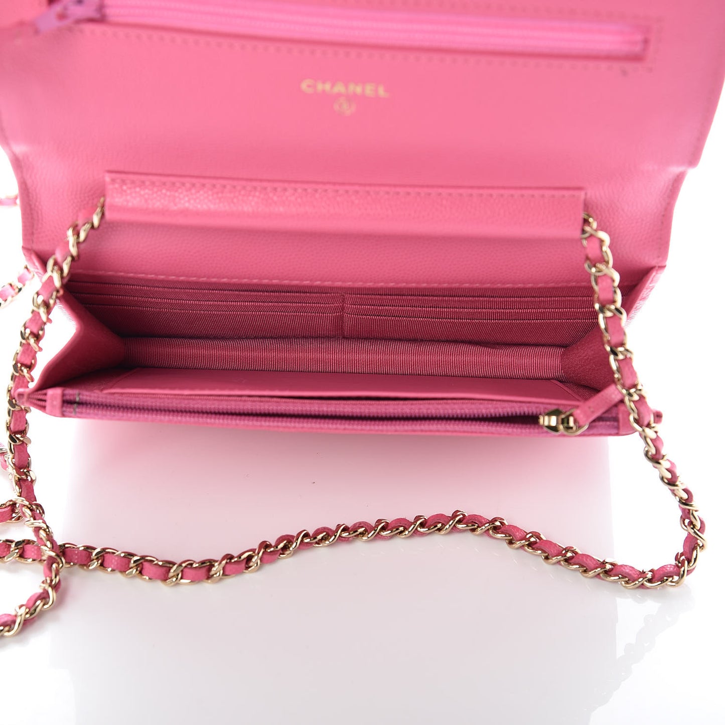Caviar Quilted Wallet on Chain WOC Pink