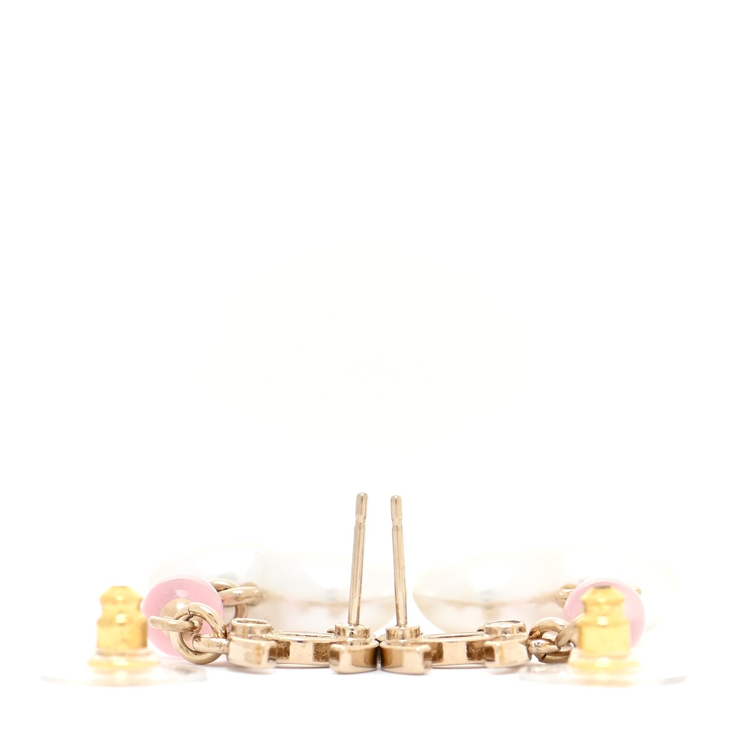 Metal Pearl Crystal Bead CC Heart Drop Earrings Pink Gold