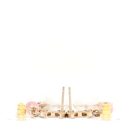 Chanel Metal Pearl Crystal Bead CC Heart Drop Earrings Pink Gold 3 of 5
