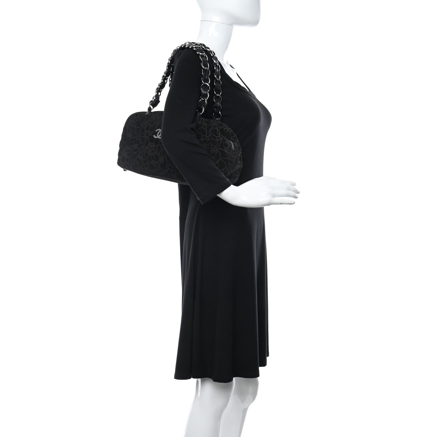 Chanel Suede Camellia Bowler Black 2 of 11
