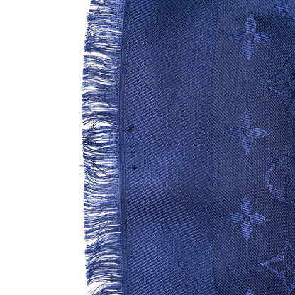 Louis Vuitton Silk Wool Monogram Shawl Navy Blue 5 of 5