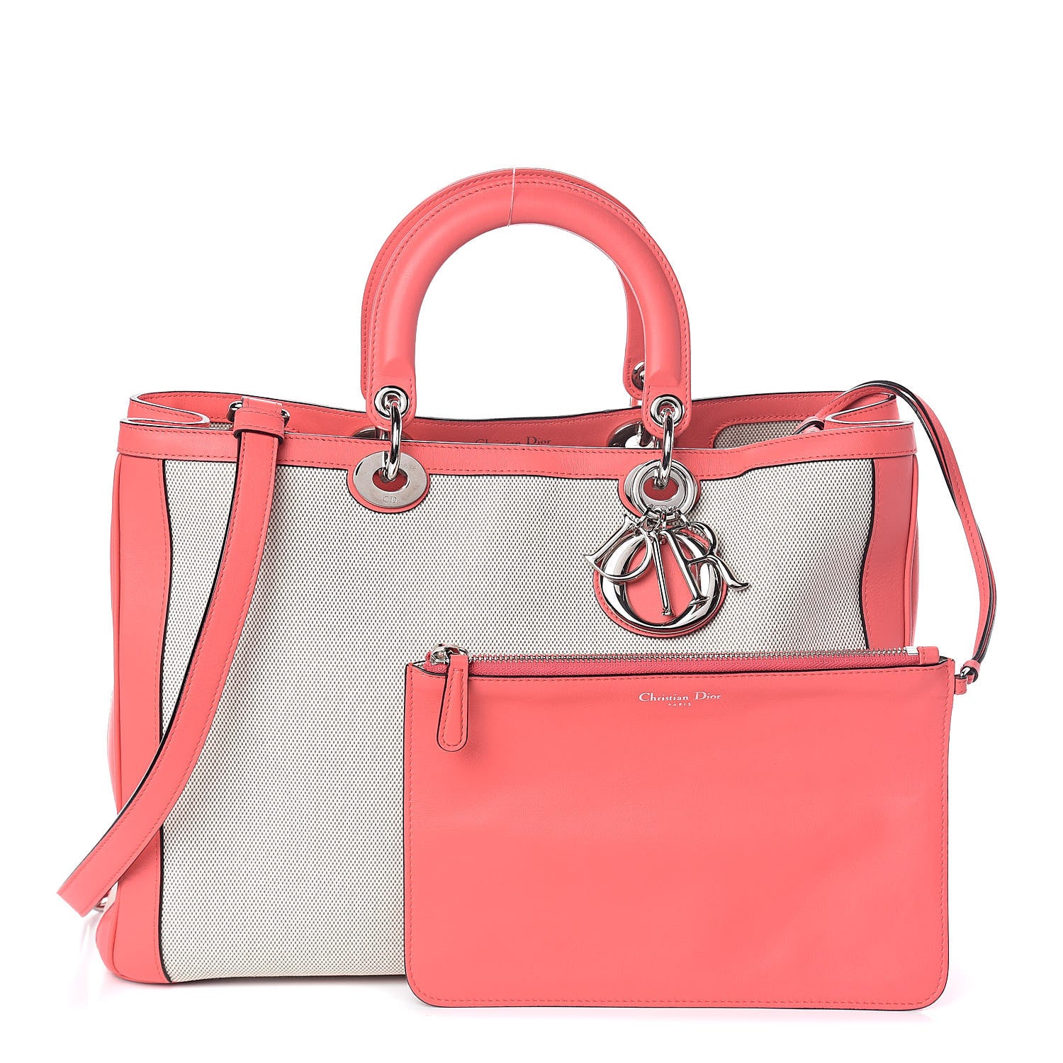 Christian Dior Canvas Calfskin Large Diorissimo Tote Coral 1 of 9