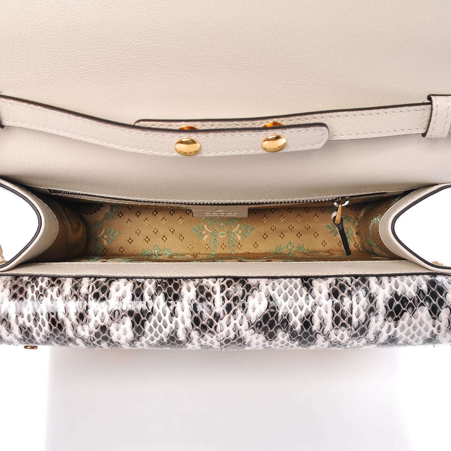Gucci Calfskin Snakeskin Studded Small Ottilia Top Handle Bag White 5 of 7