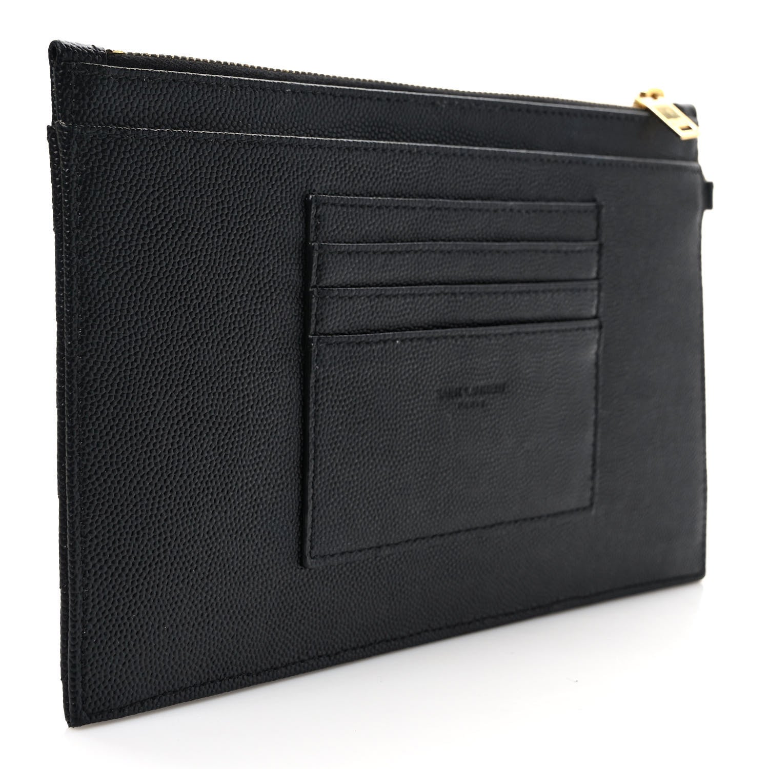 Saint Laurent Grain De Poudre Chevron Monogram Large Bill Pouch Black 3 of 7