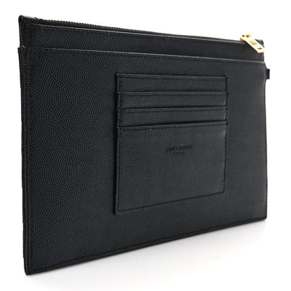 Saint Laurent Grain De Poudre Chevron Monogram Large Bill Pouch Black 3 of 7