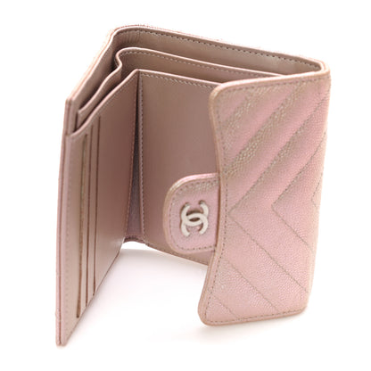 Chanel Metallic Caviar Chevron Quilted Compact Flap Wallet Light Gold 5 of 11