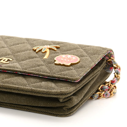 Chanel Canvas Quilted Coco Cuba Charms Wallet On Chain WOC Khaki 10 of 11