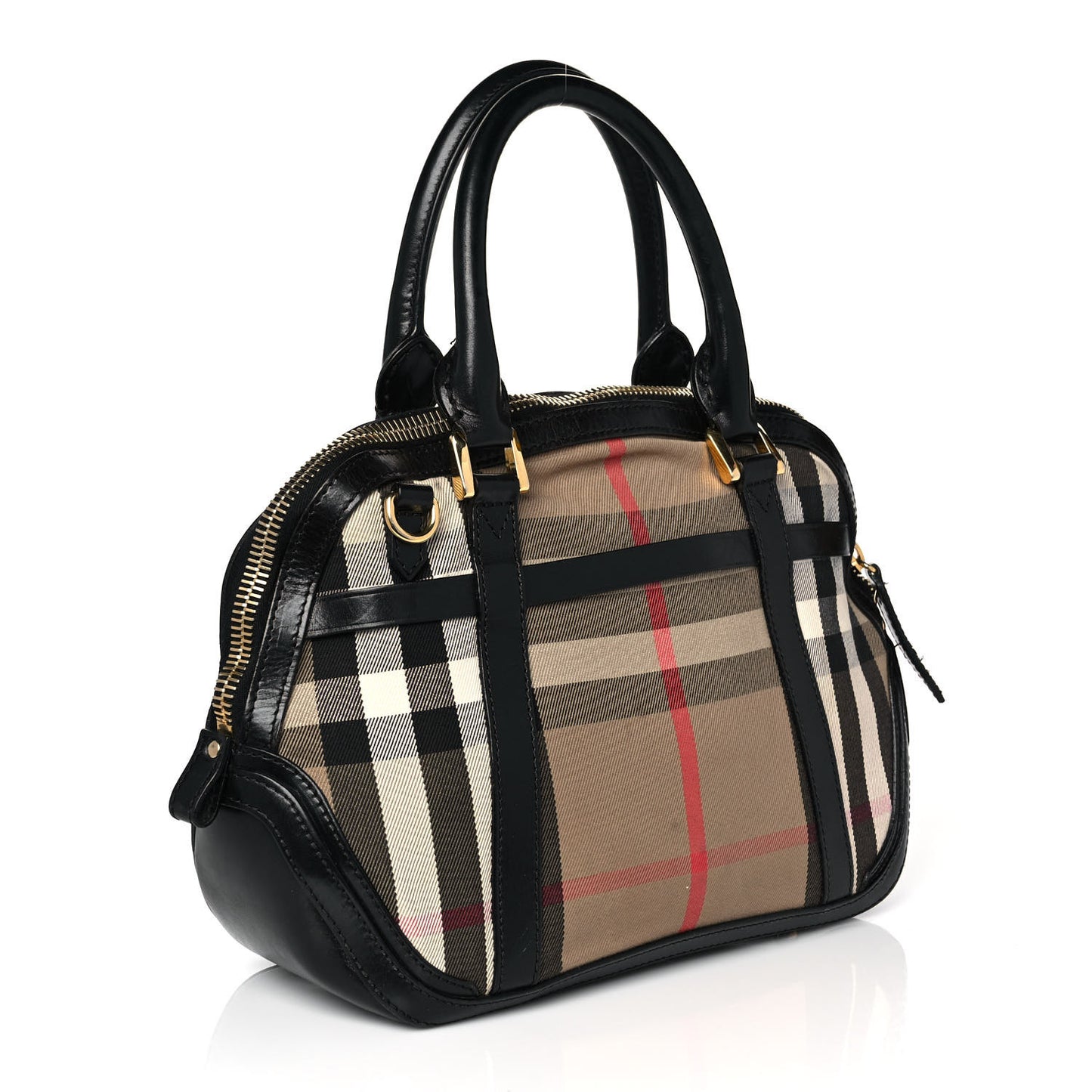 Bridle Calfskin House Check Small Orchard Bowling Bag Black