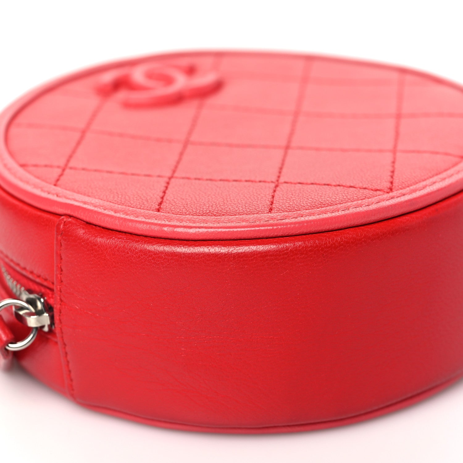 Chanel Calfskin Quilted Bi-Color CC Round Clutch With Chain Pink Red 9 of 11