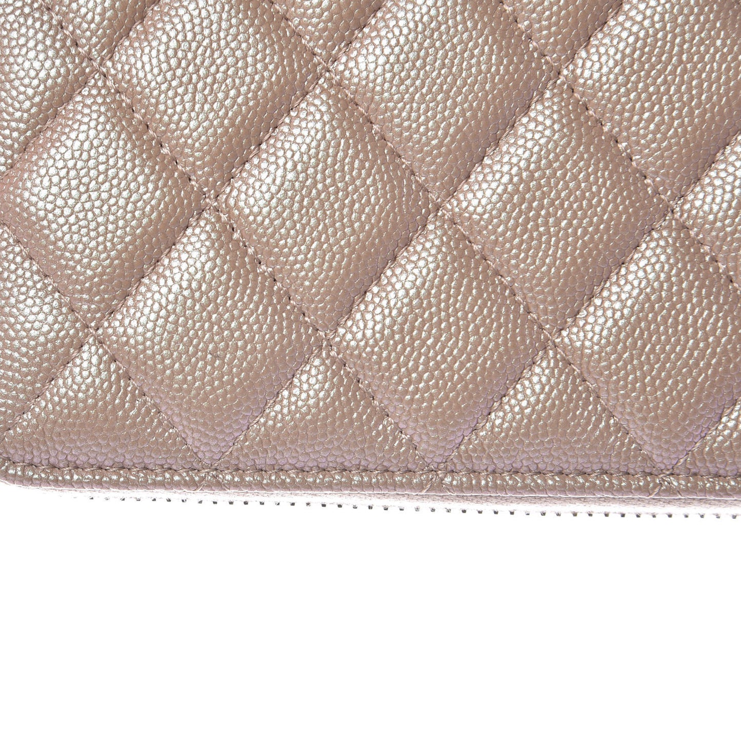 Iridescent Caviar Quilted Long Zip Around Wallet Beige