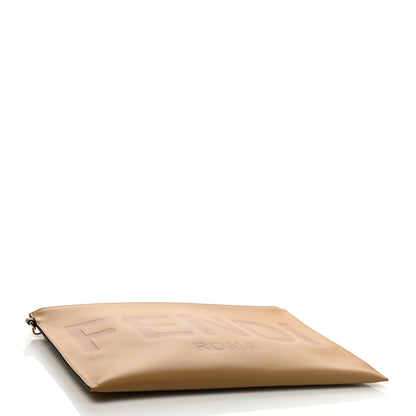 Fendi Vitello King Logo Embossed Large Flat Pouch Miele Scuro 4 of 8