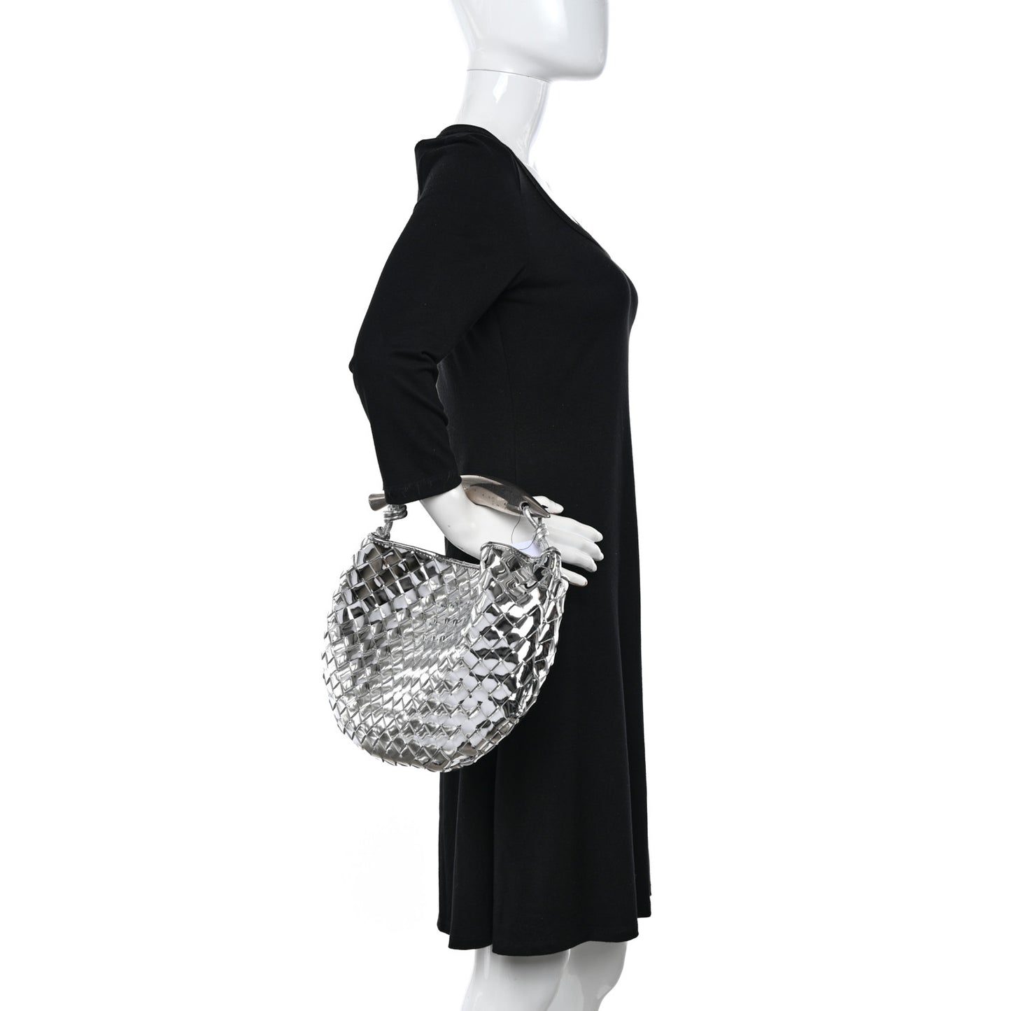 Mirror Laminated Nappa Intrecciato Sardine Bag Silver