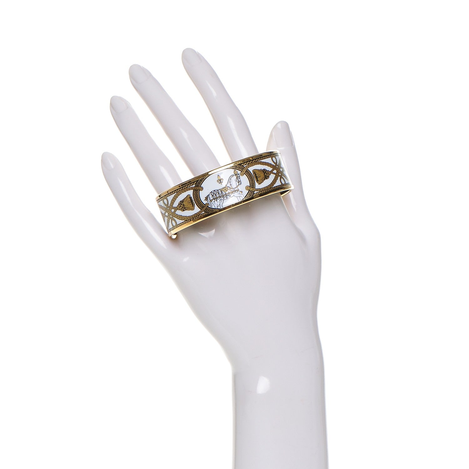 Hermes Enamel Printed Wide Grand Apparat Bracelet 62 White 2 of 5
