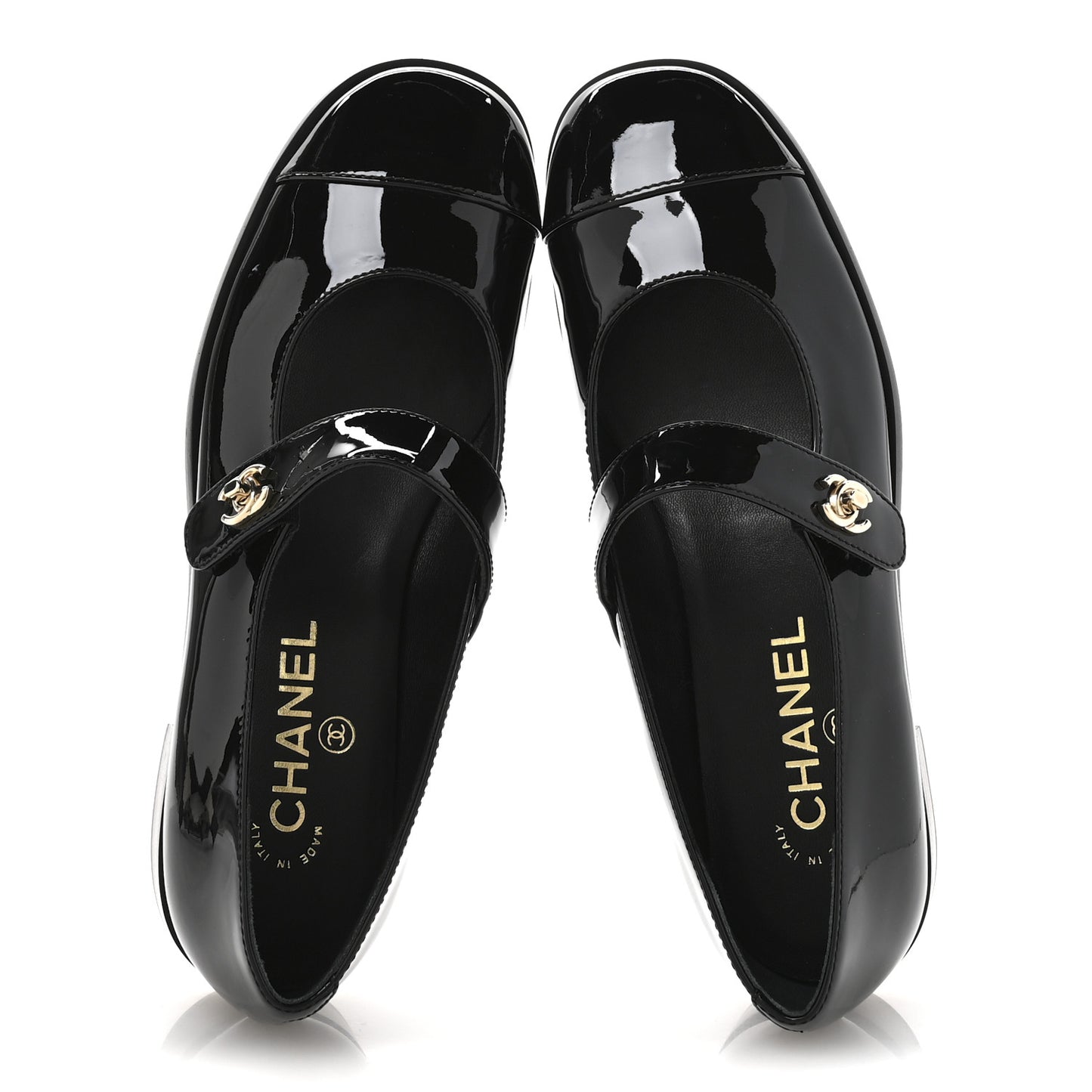 Patent Calfskin Mary Janes Flats 38 Black