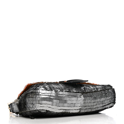 Fendi Sequin Beaded Lizard Baguette Silver Orange 3 of 14