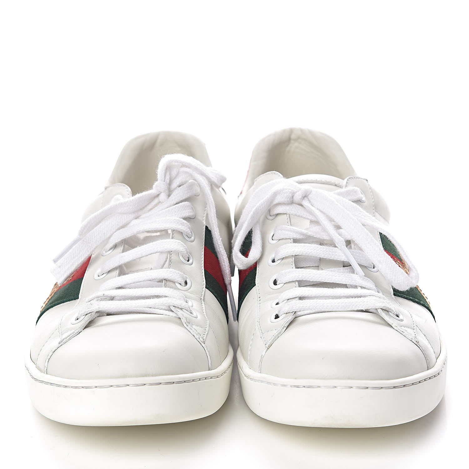 Gucci Miro Soft Calfskin Laminated Ayers Web Bee Embroidered Mens Ace Sneakers 9 White Red Flame Green 2 of 10