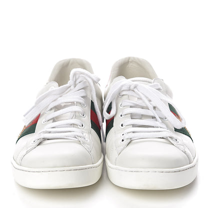 Gucci Miro Soft Calfskin Laminated Ayers Web Bee Embroidered Mens Ace Sneakers 9 White Red Flame Green 2 of 10