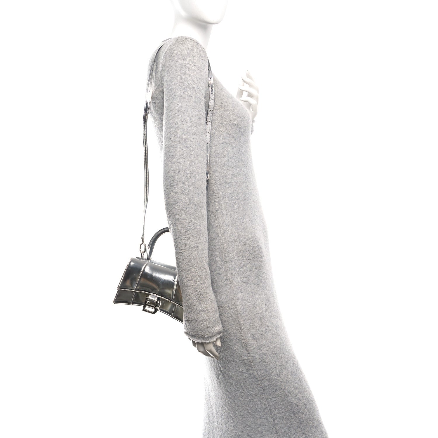 Balenciaga Mirror Calfskin Hourglass Top Handle Bag XS Silver 2 of 10