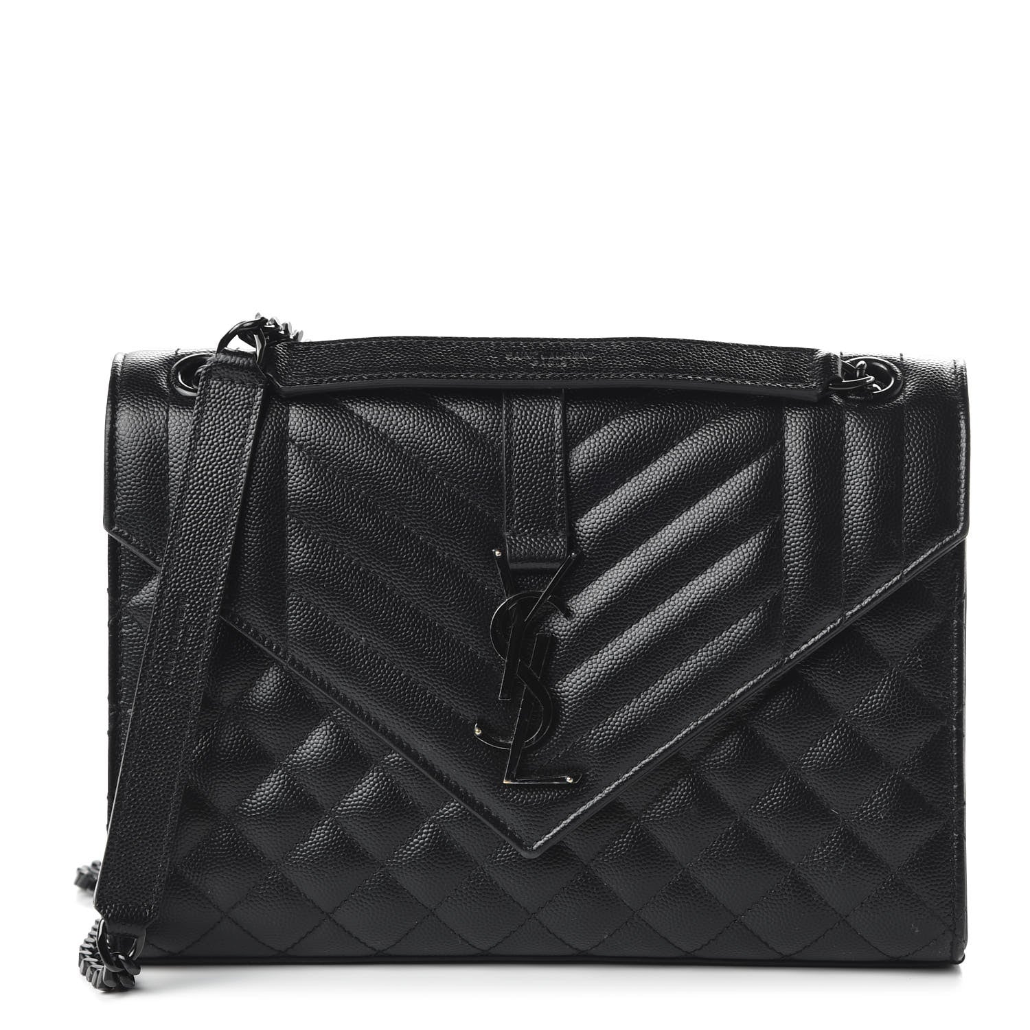 Saint Laurent Grain De Poudre Textured Mixed Matelasse Triquilt Medium Monogram Satchel Black 1 of 9
