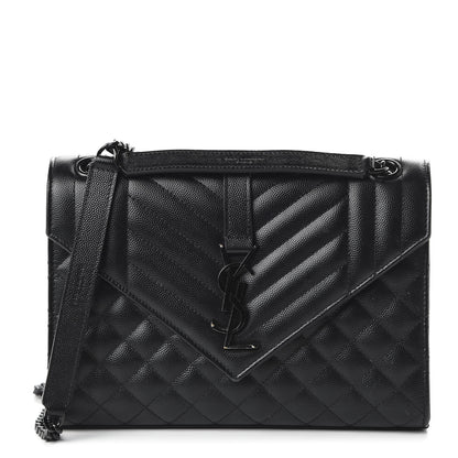 Saint Laurent Grain De Poudre Textured Mixed Matelasse Triquilt Medium Monogram Satchel Black 1 of 9