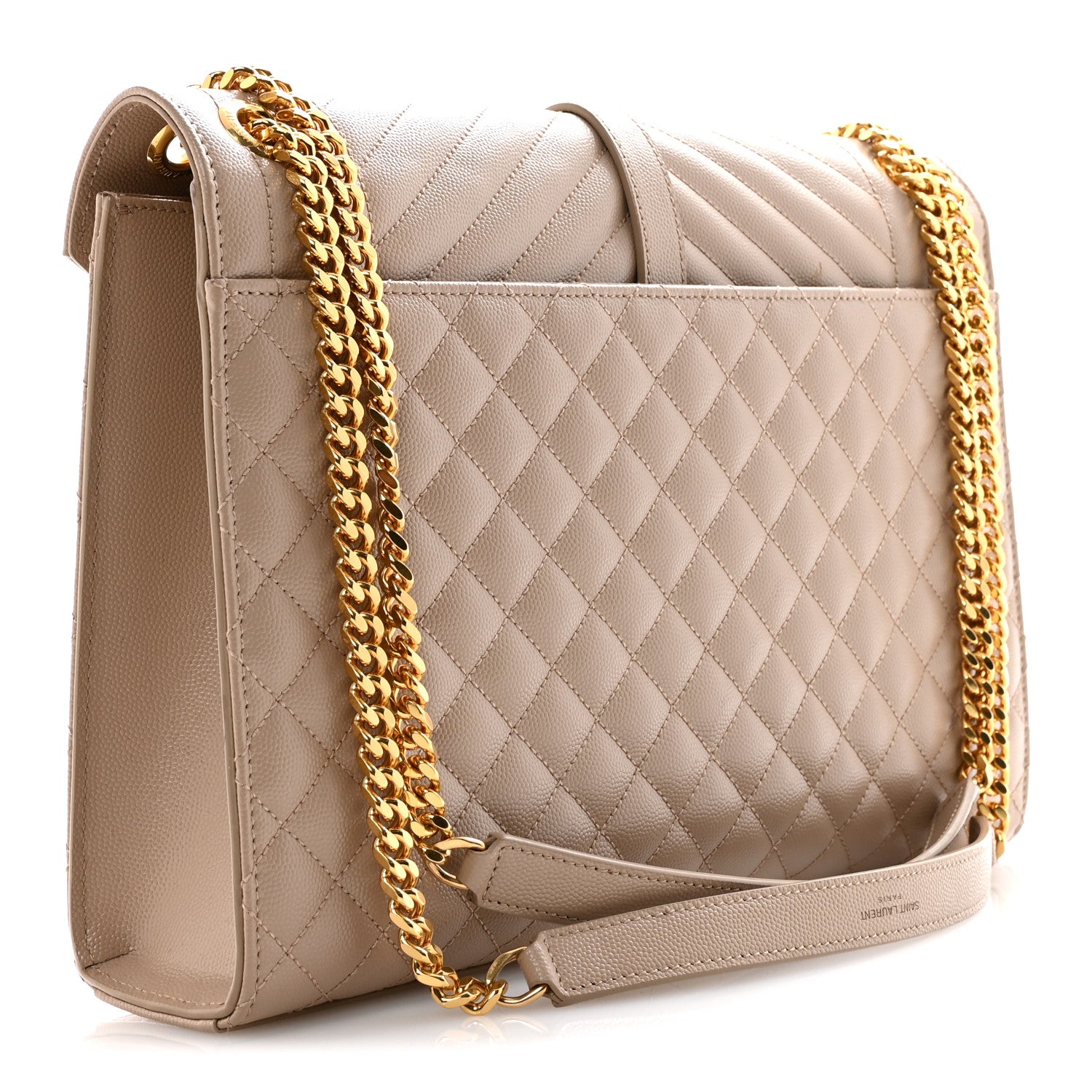 Saint Laurent Grain De Poudre Mixed Matelasse Large Triquilt Monogram Satchel Dark Beige 3 of 14