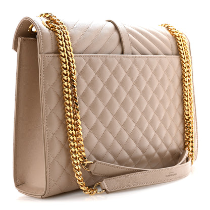 Saint Laurent Grain De Poudre Mixed Matelasse Large Triquilt Monogram Satchel Dark Beige 3 of 14