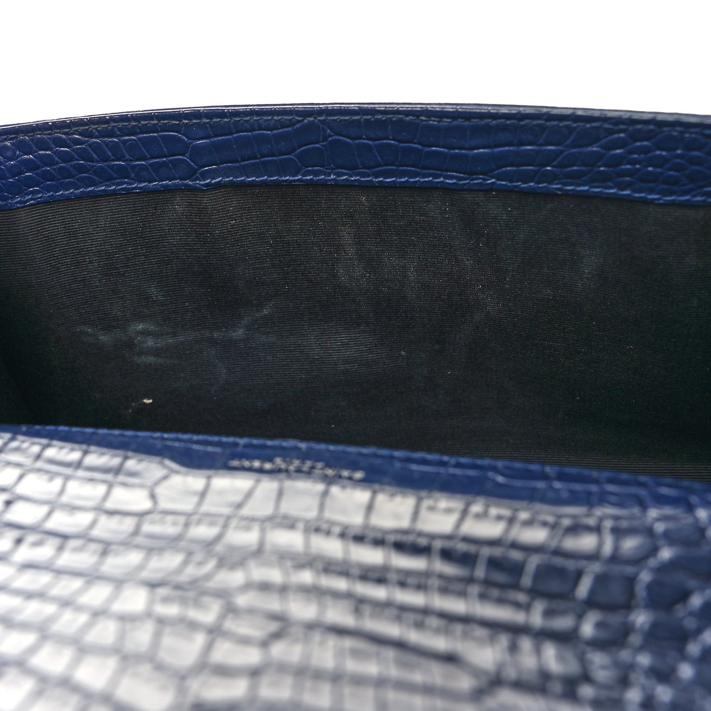 Calfskin Crocodile Embossed Medium Classic Monogram Kate Tassel Satchel Deep Marine