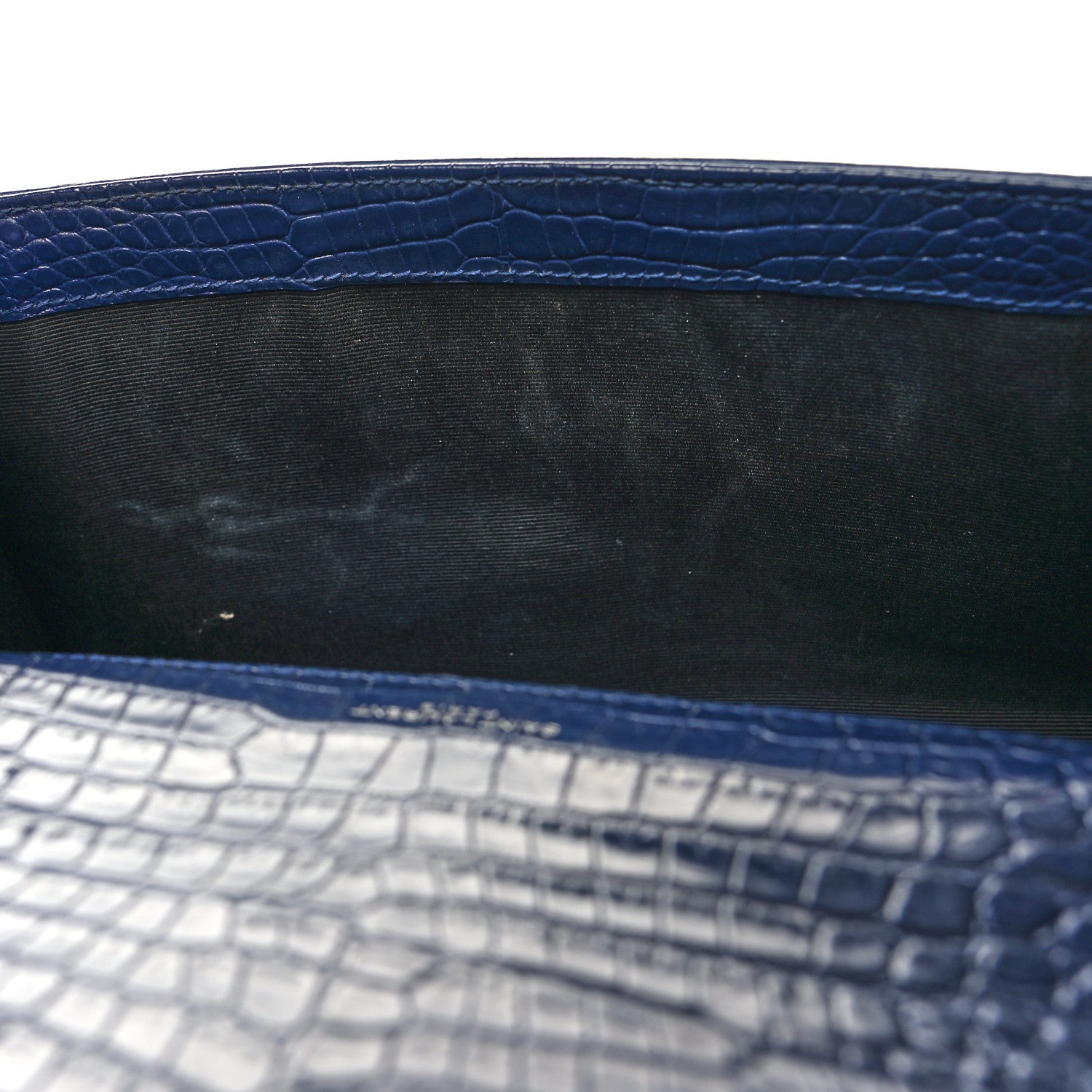 Saint Laurent Calfskin Crocodile Embossed Medium Classic Monogram Kate Tassel Satchel Deep Marine 10 of 11