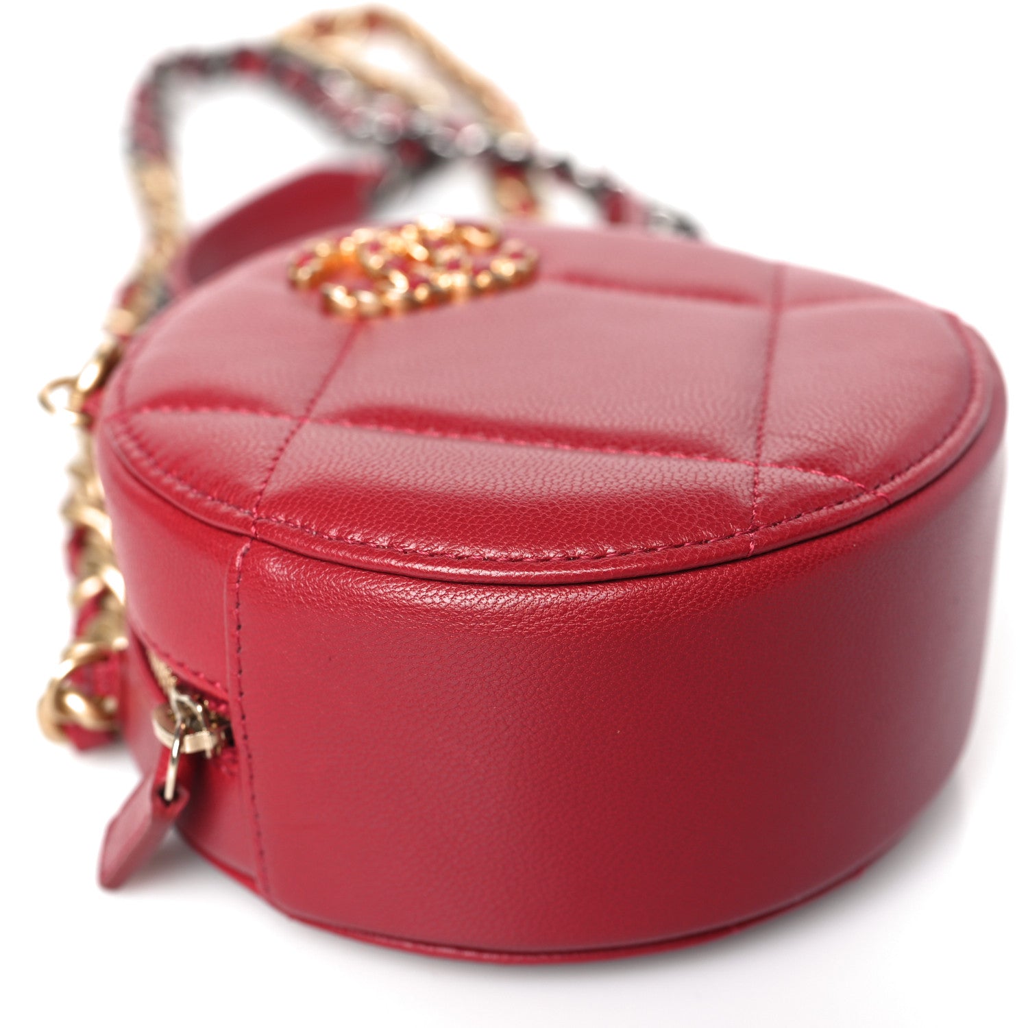 Chanel Goatskin Quilted Chanel 19 Round Clutch With Chain Red 8 of 9