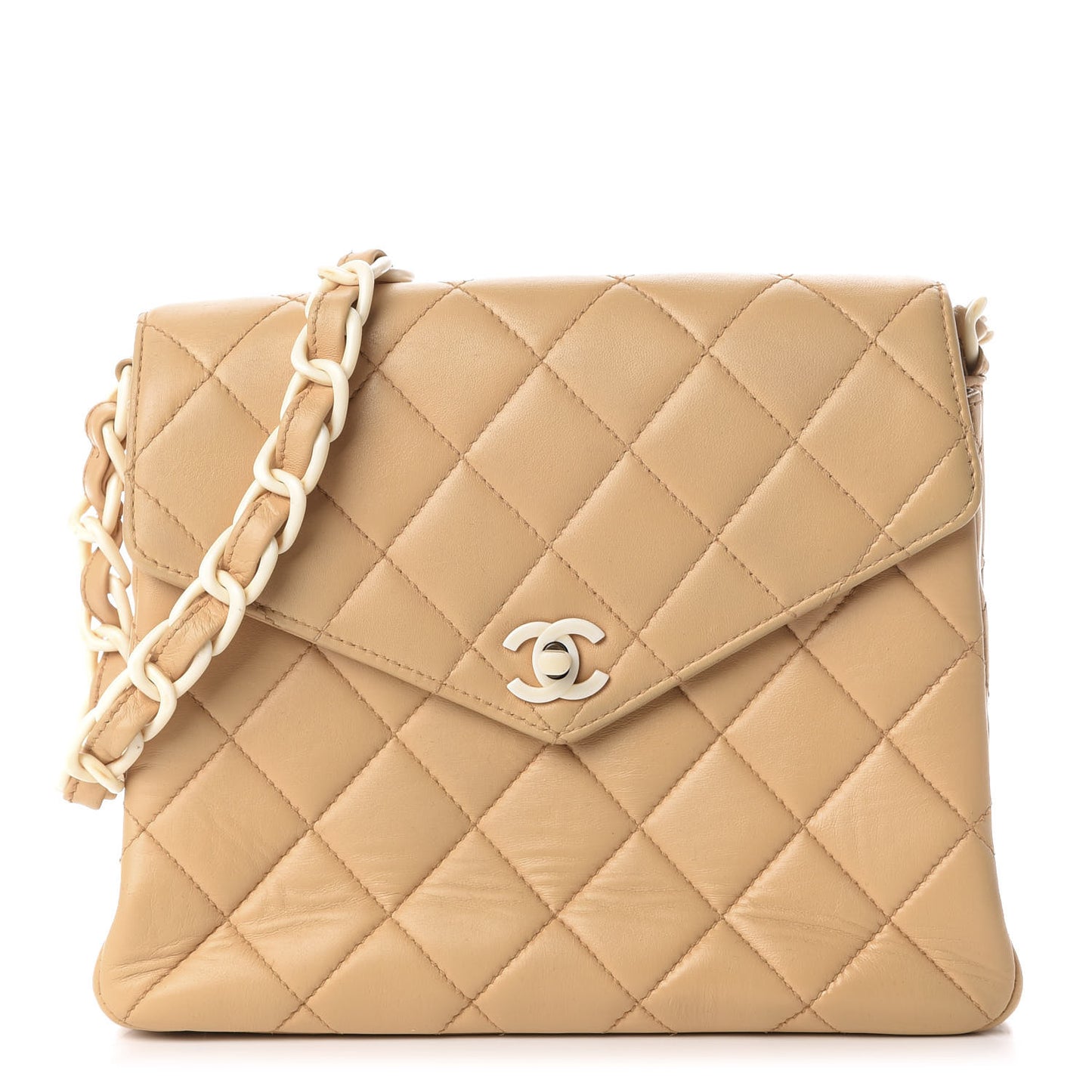 Lambskin Quilted Medium Envelope Flap Beige