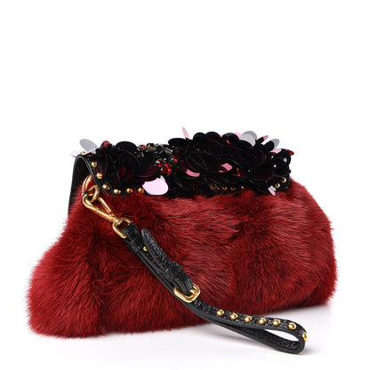 Prada Mink Fur Sequin Evening Clutch Rosso 3 of 7