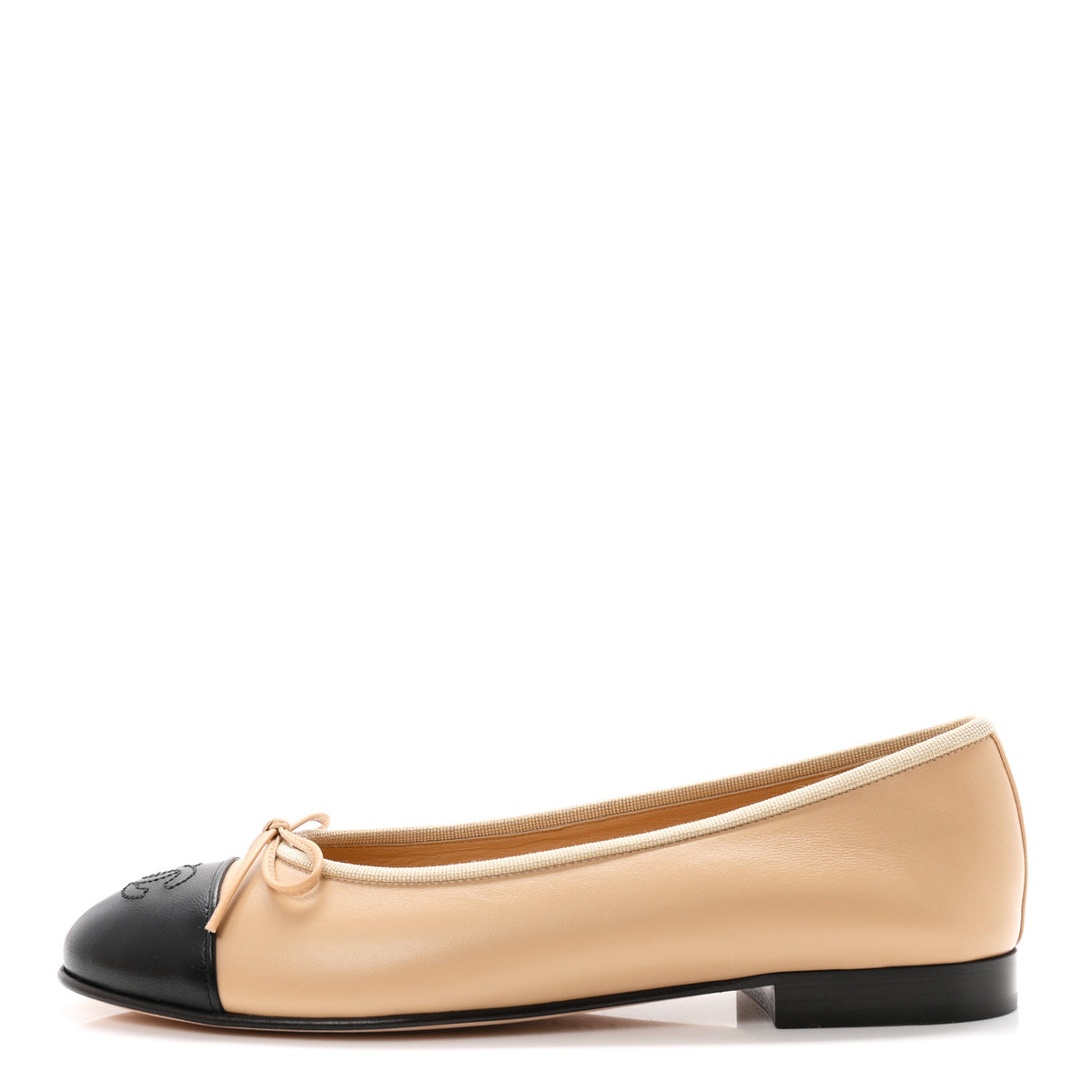 Lambskin Cap Toe CC Ballerina Flats 38.5 Beige Black