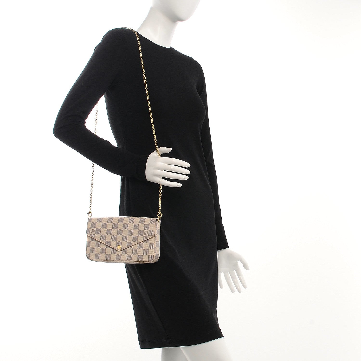 Louis Vuitton Damier Azur Pochette Felicie Chain Wallet Rose Ballerine 2 of 10