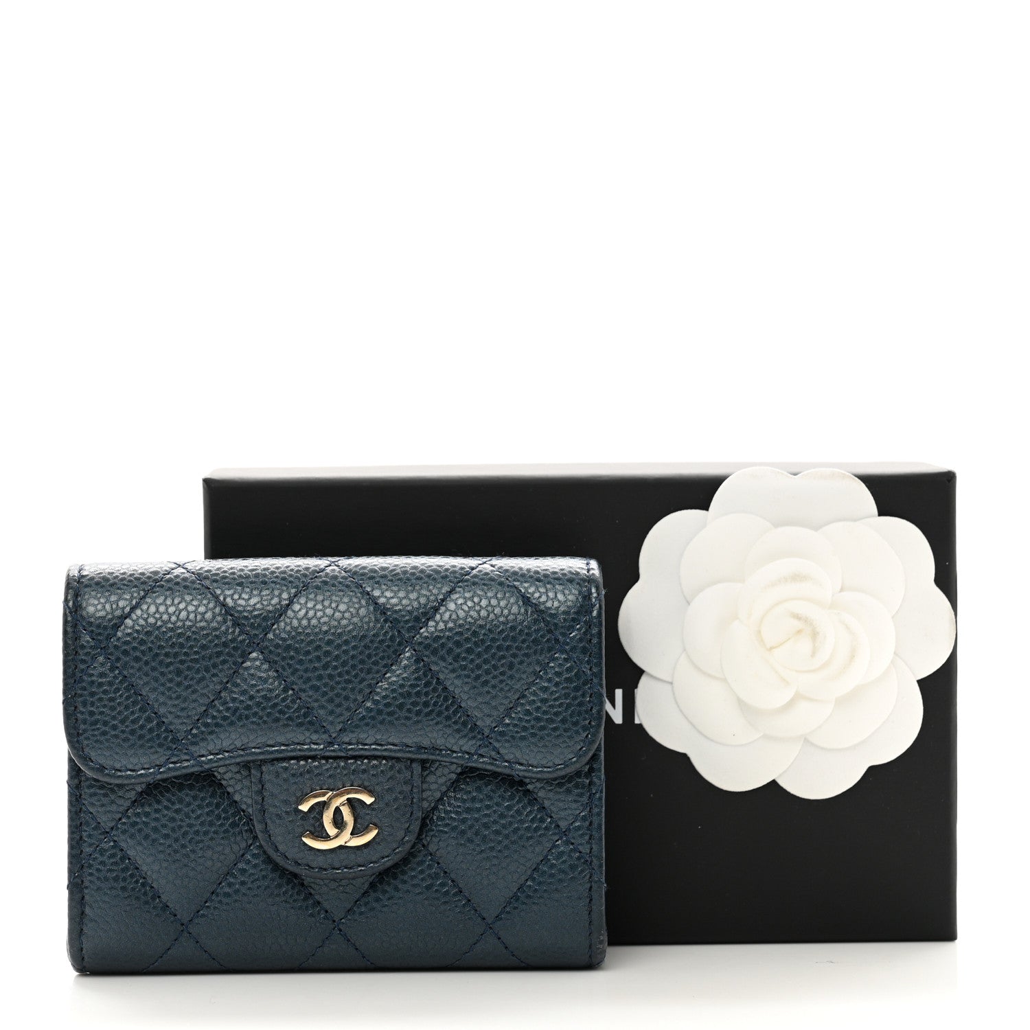 Chanel Metallic Caviar Quilted Flap Card Holder Wallet Dark Blue 9 of 9