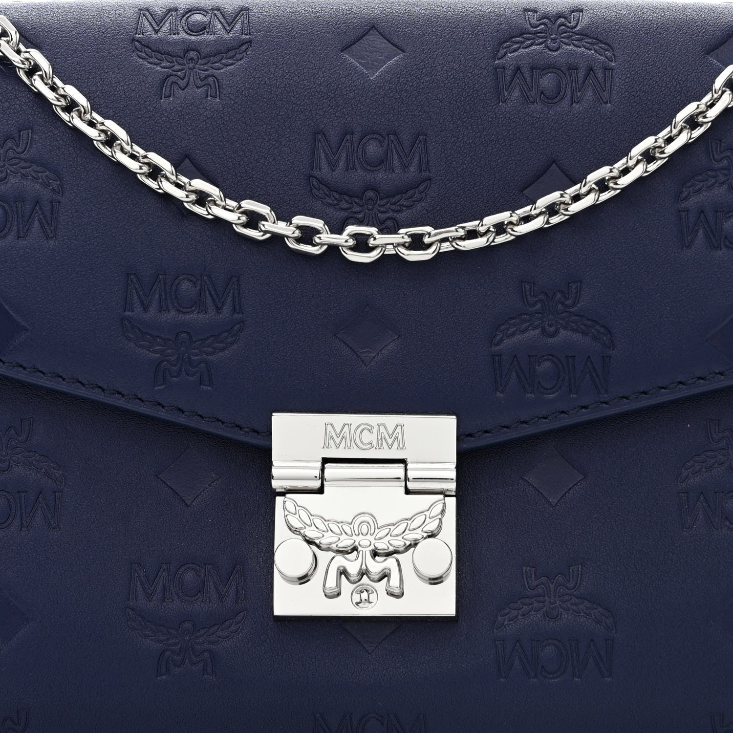 MCM Calfskin Ottomar Monogram Medium Millie Crossbody Bag Navy Blue 8 of 10