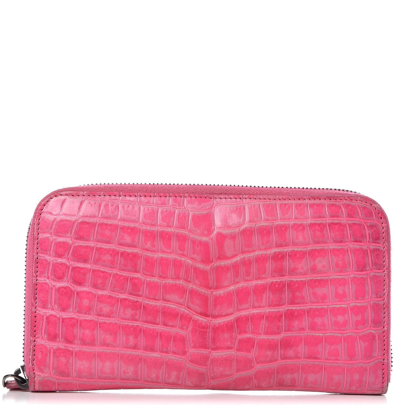 Shiny Crocodile Fume Zip Around Wallet Bright Pink