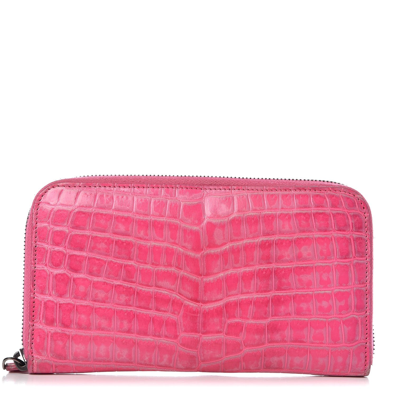 Bottega Veneta Shiny Crocodile Fume Zip Around Wallet Bright Pink 1 of 10