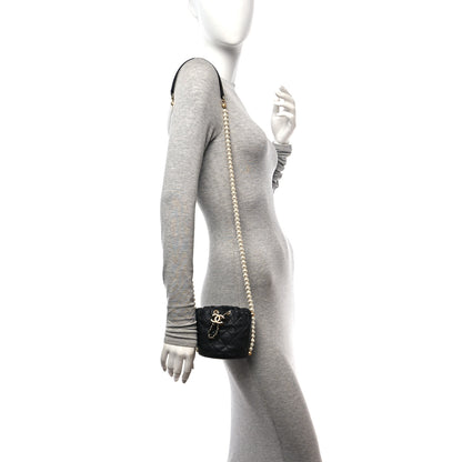 Chanel Calfskin Quilted Pearl Mini About Pearls Drawstring Bucket Bag Black 2 of 12